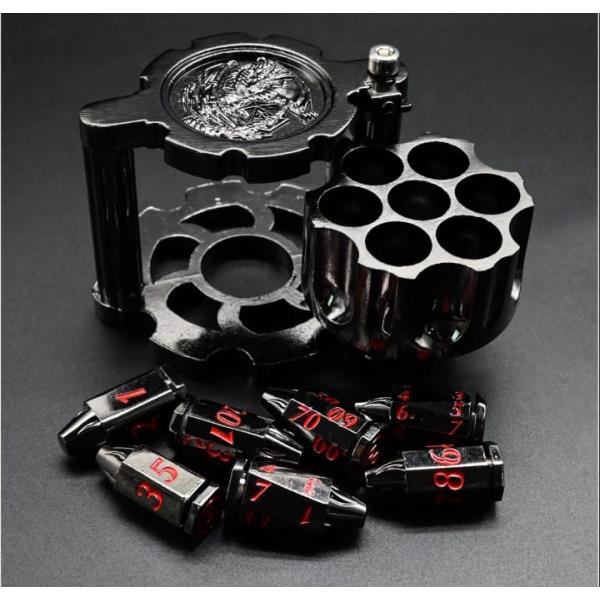 SET DE DADOS BALA POLIEDRICOS DE METAL CON CONTENEDOR DE CILINDRO GIRATORIO NEGRO - Imagen 3