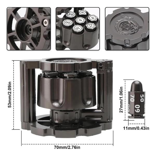 SET DE DADOS BALA POLIEDRICOS DE METAL CON CONTENEDOR DE CILINDRO GIRATORIO NEGRO - Imagen 4