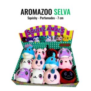SET SQUISHY PERFUMADOS 7 CM AROMAZOO SELVA - CAJA CONTENEDORA 12 UNIDADES