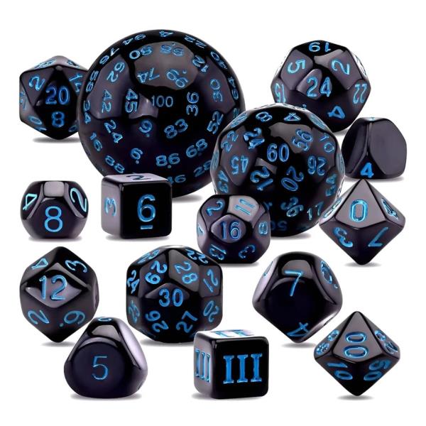 SET DE DADOS POLIEDRICOS 15 UNIDADES #02 AZUL