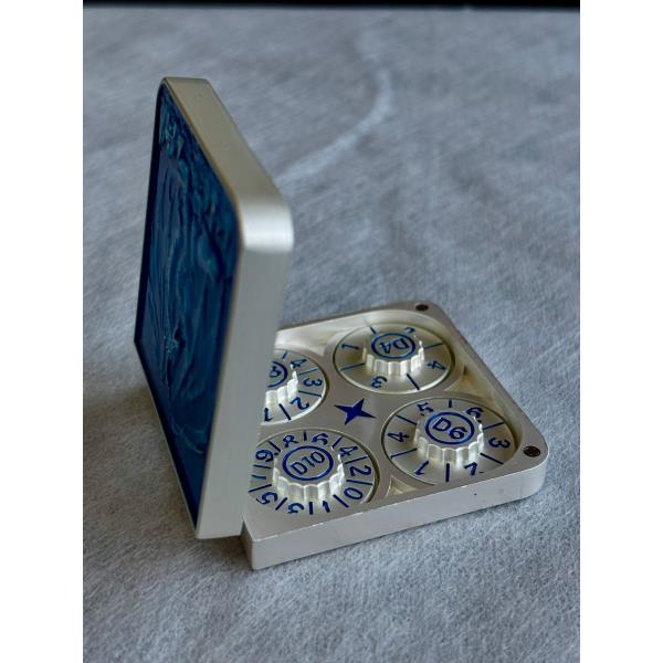 SET DE DADOS METALICOS SPINNER CON ESTUCHE SIMIL CUERO #01 AZUL