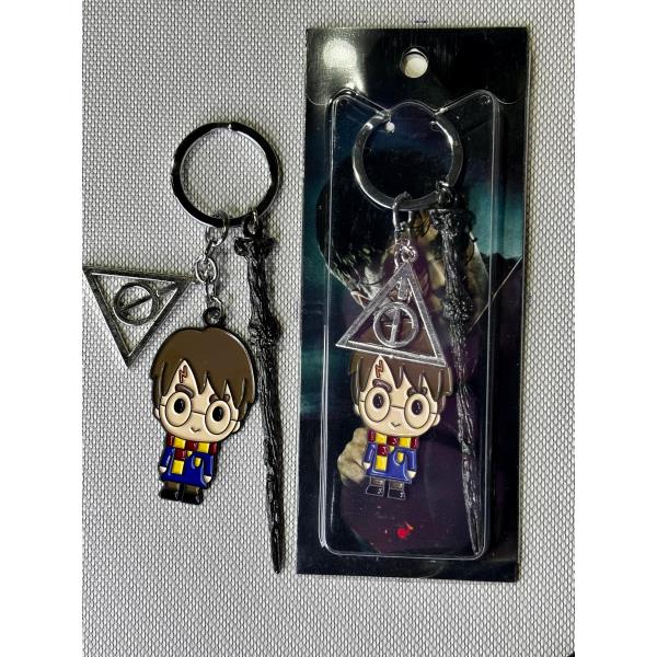 LLAVERO HARRY POTTER PERSONAJE HARRY + VARITA + RELIQUIA PLATA #05