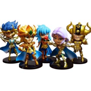 GASHAPONES SAINT SEIYA CABALLEROS DEL ZODIACO ORO 5PCS PVC HARD TOY SET WITH BASE SIZE 12-13 CM