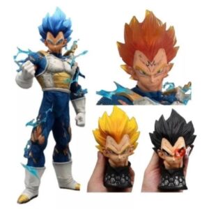 FIGURA DRAGON BALL  VEGETA 4 CABEZAS INTERCAMBIABLES PVC HARD TOYS SIZE 45 CM CON CAJA
