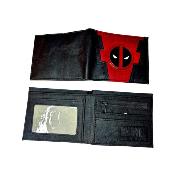 BILLETERA DEADPOOL LOGO METÁLICO TEXTURA ROJA