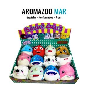 SET SQUISHY PERFUMADOS 7 CM AROMAZOO MAR - CAJA CONTENEDORA 12 UNIDADES