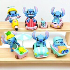 GASHAPONES STITCH EN VEHICULO 6PCS PVC HARD TOY SET WITH BASE SIZE 6-8 CM