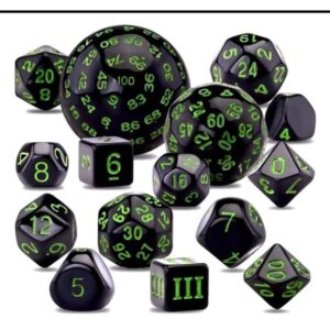 SET DE DADOS POLIEDRICOS 15 UNIDADES #05 VERDE