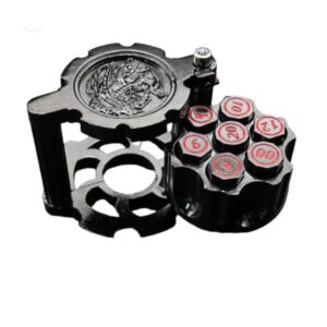 SET DE DADOS BALA POLIEDRICOS DE METAL CON CONTENEDOR DE CILINDRO GIRATORIO NEGRO