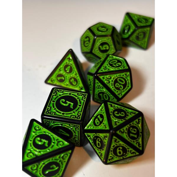 SET 7 DADOS ROL ESPECIALES #08 VERDE & NEGRO