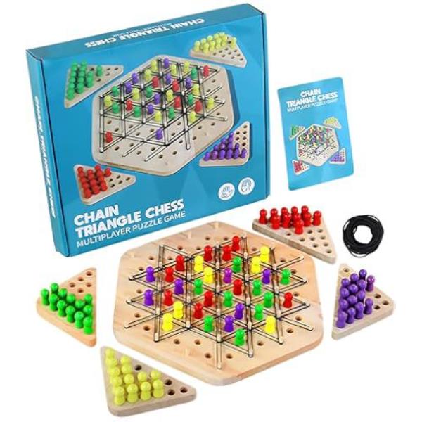 JUEGO DE AJEDREZ TRIANGULAR DE MADERA MULTIPLAYER SIZE 26X23 CM - Imagen 2
