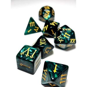 SET 7 DADOS ROL CON NUMEROS ROMANOS #03 VERDE