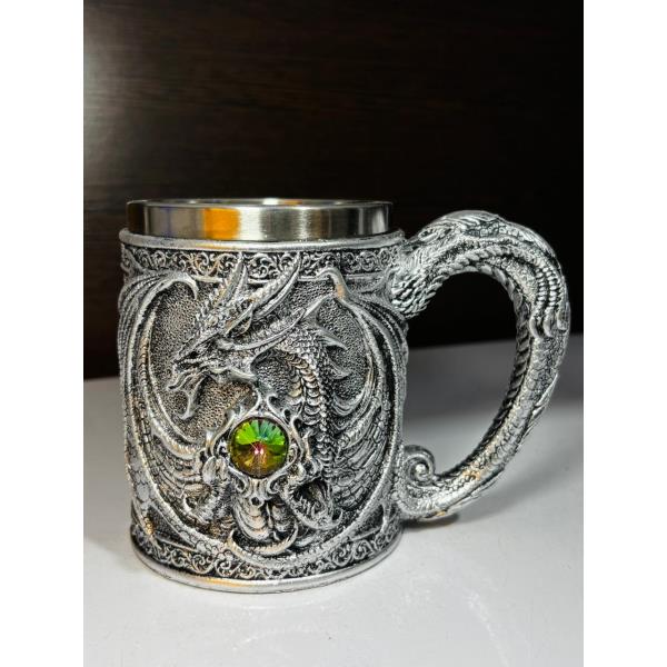CHOPS MEDIEVAL DRAGON GRIS PLATA DE ACERO INOXIDABLE