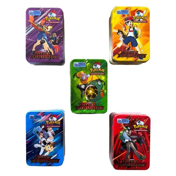 TRADING CARD POKEMON RIVALES PREDESTINADOS EN CAJA METALICA 40 UNID + 3 CARTAS ESPECIALES