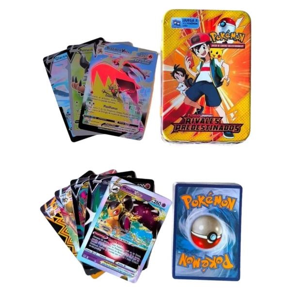 TRADING CARD POKEMON RIVALES PREDESTINADOS EN CAJA METALICA 40 UNID + 3 CARTAS ESPECIALES - Imagen 2