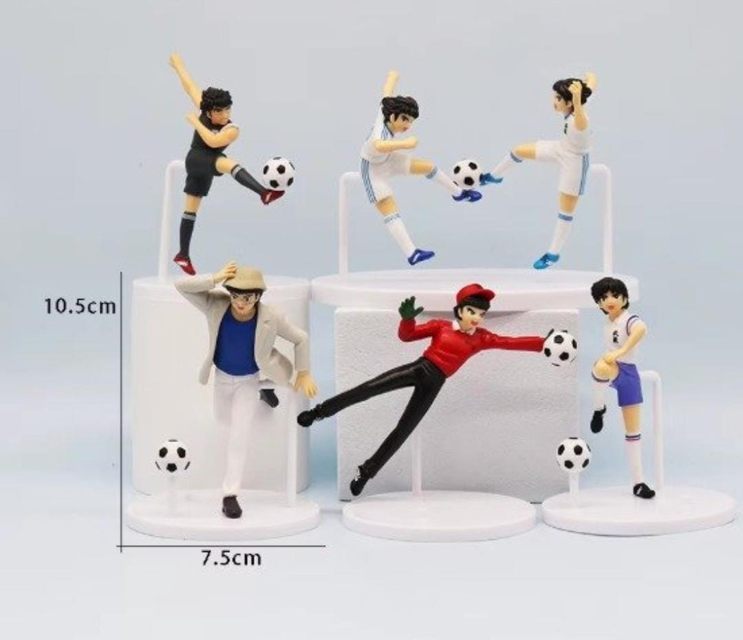 GASHAPONES CAPITAN TSUBASA - SUPER CAMPEONES 6PCS PVC HARD TOY SET WITH BASE SIZE 10 CM