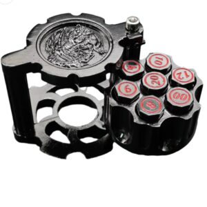 SET DE DADOS BALA POLIEDRICOS DE METAL CON CONTENEDOR DE CILINDRO GIRATORIO NEGRO