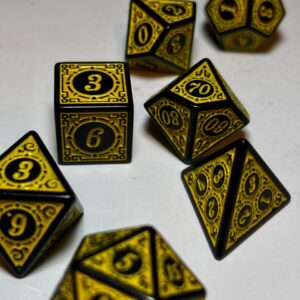 SET 7 DADOS ROL ESPECIALES #07 AMARILLO & NEGRO