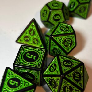 SET 7 DADOS ROL ESPECIALES #08 VERDE & NEGRO