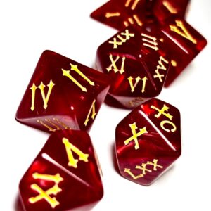 SET 7 DADOS ROL CON NUMEROS ROMANOS #01 ROJO