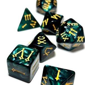SET 7 DADOS ROL CON NUMEROS ROMANOS #03 VERDE
