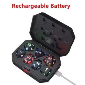 JUEGO DE 7 DADOS POLIEDRICOS CON LUZ LED RECARGABLES USB #03