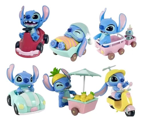 GASHAPONES STITCH EN VEHICULO 6PCS PVC HARD TOY SET WITH BASE SIZE 6-8 CM