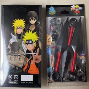 SET NINJA NARUTO - DOBLE KUNAI AKATSUKI (Con colores intensos, este set incluye dos kunais rojos, anillos y shurikens.)