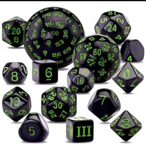 SET DE DADOS POLIEDRICOS 15 UNIDADES #05 VERDE