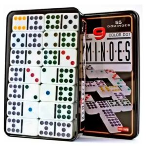 DOMINO DOBLE 9 - 55 FICHAS DE COLOR EN CAJA METALICA
