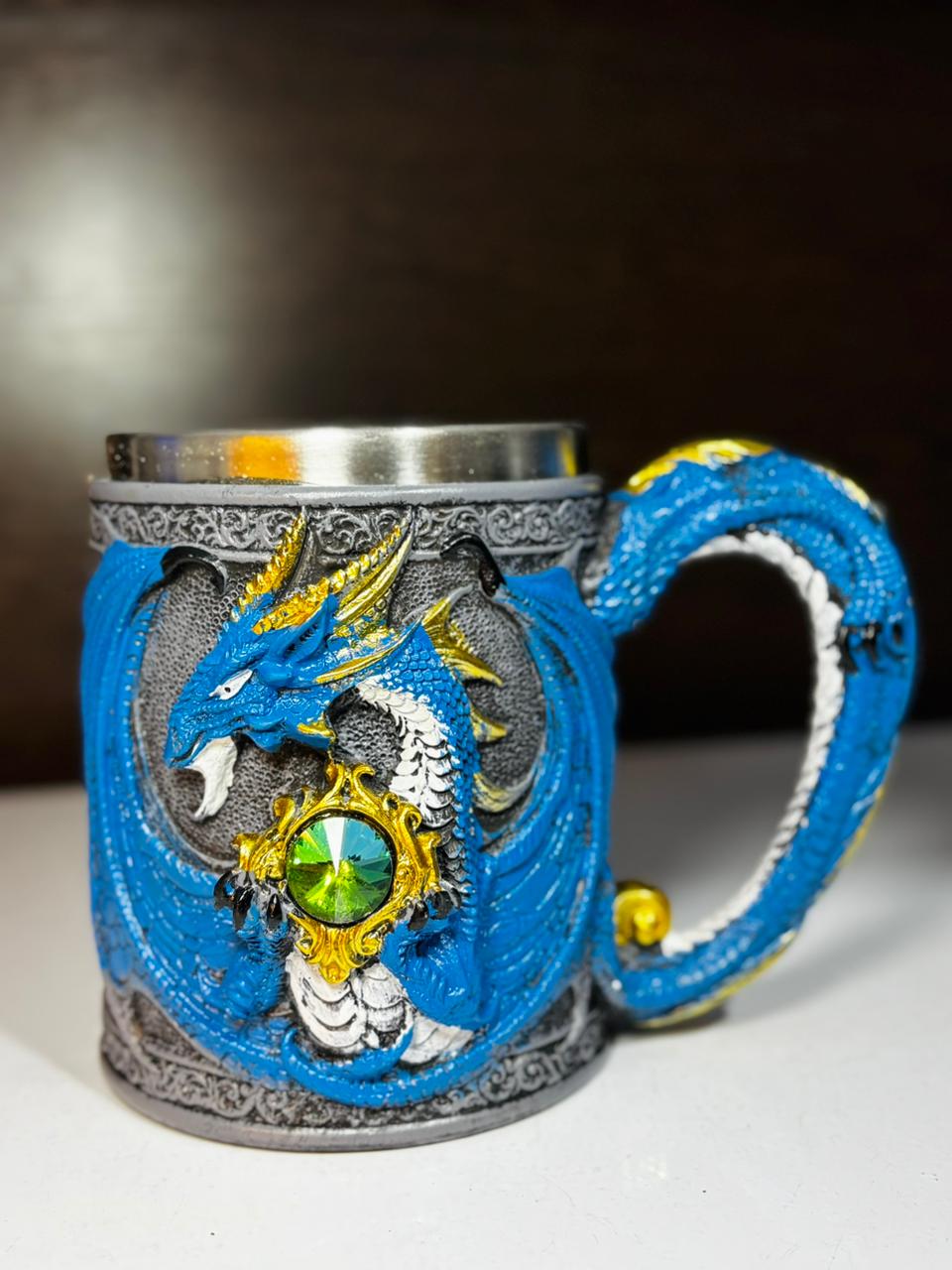 CHOPS MEDIEVAL DRAGON AZUL DE ACERO INOXIDABLE
