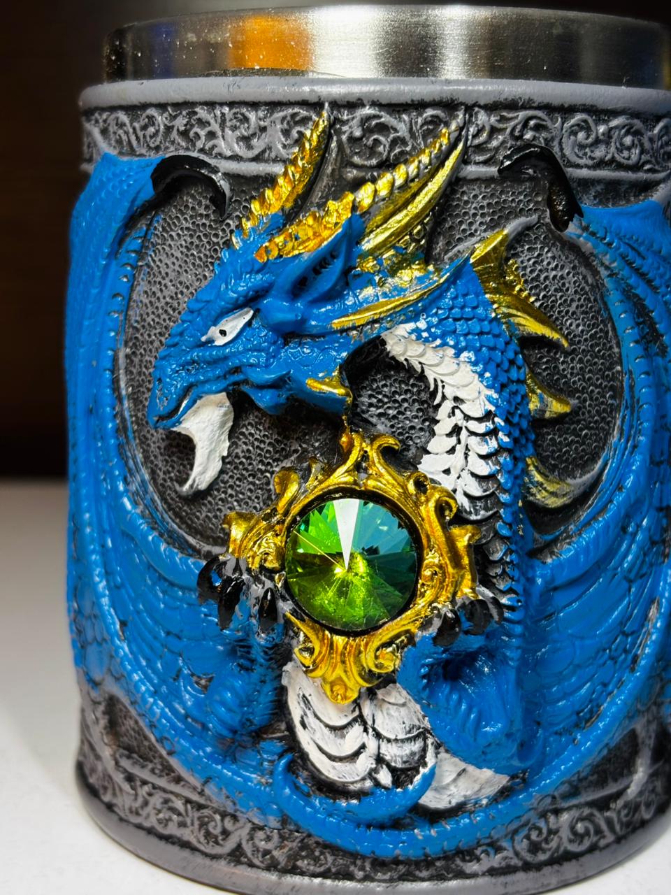 CHOPS MEDIEVAL DRAGON AZUL DE ACERO INOXIDABLE
