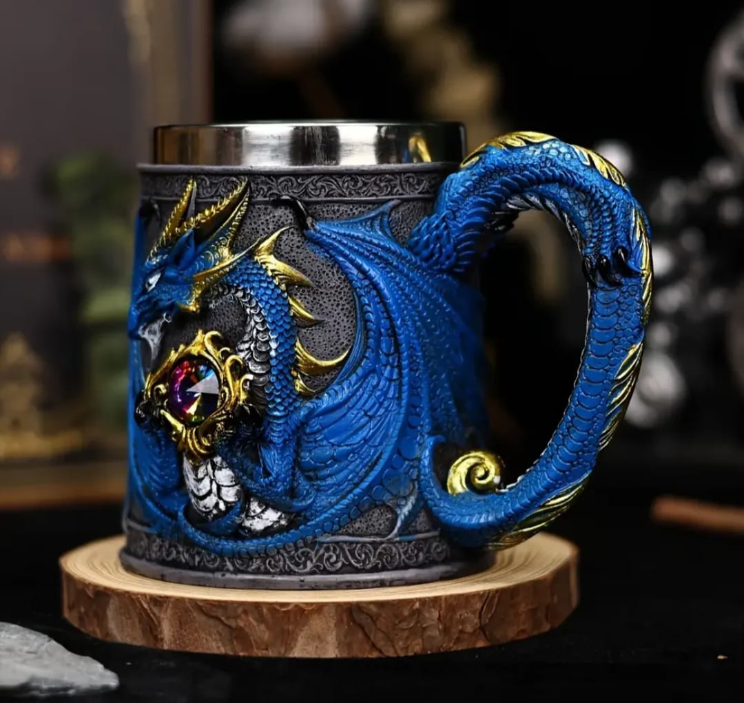 CHOPS MEDIEVAL DRAGON AZUL DE ACERO INOXIDABLE