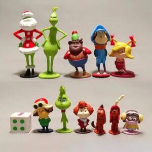 GASHAPONES EL GRINCH 12PCS SIZE 3-7 CM & DE REGALO 10 PCS COLGANTES DE ACRILICO