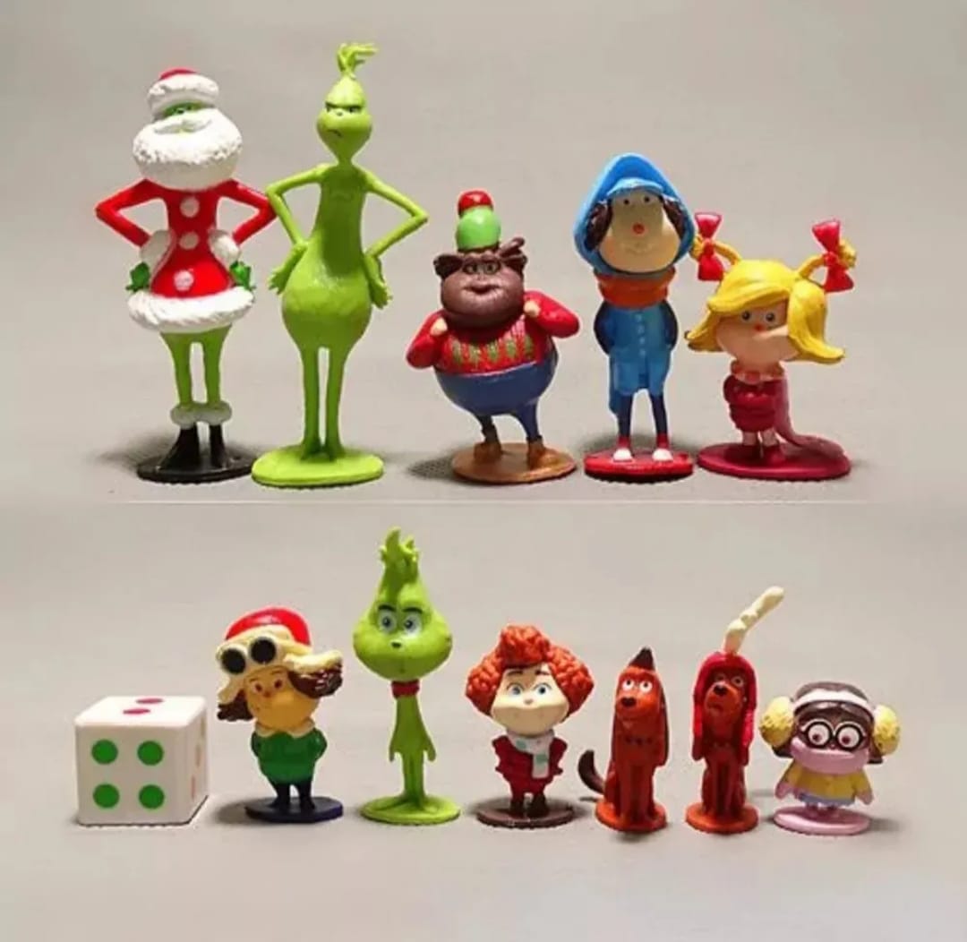 GASHAPONES EL GRINCH 12PCS SIZE 3-7 CM & DE REGALO 10 PCS COLGANTES DE ACRILICO