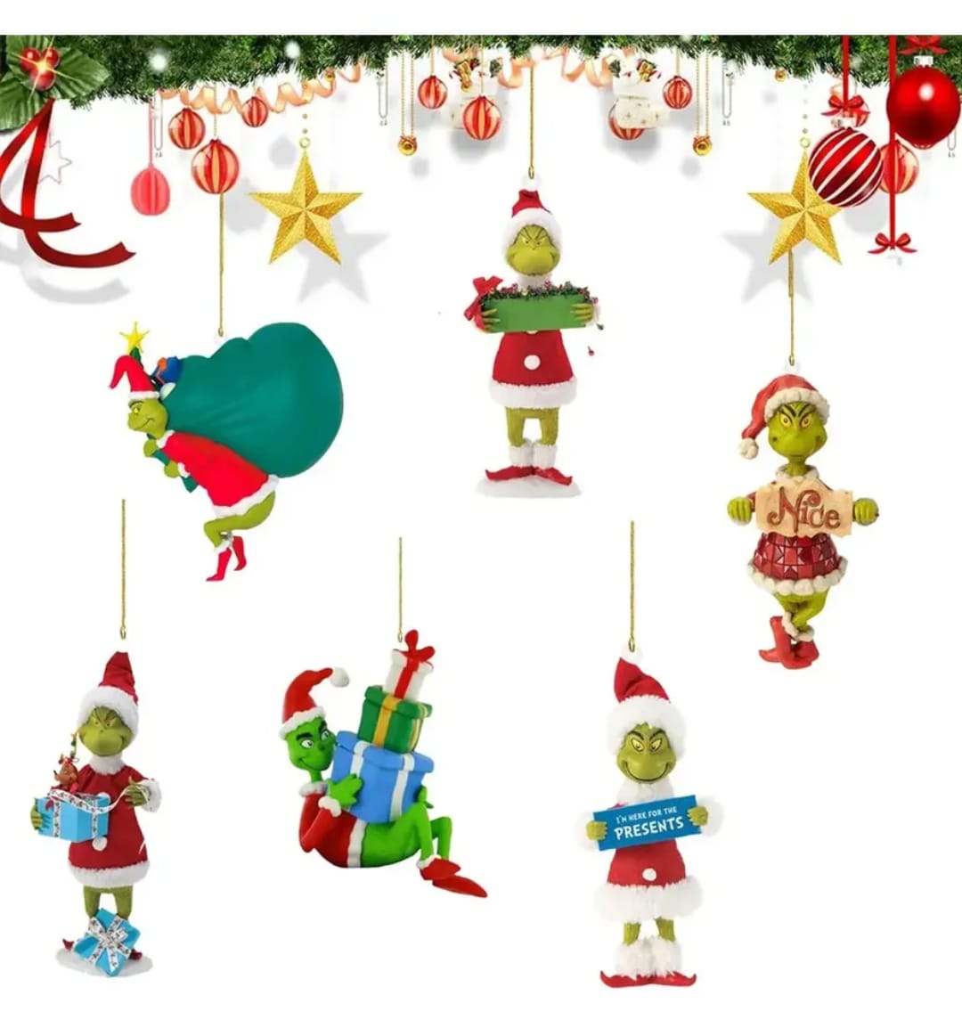 GASHAPONES EL GRINCH 12PCS SIZE 3-7 CM & DE REGALO 10 PCS COLGANTES DE ACRILICO