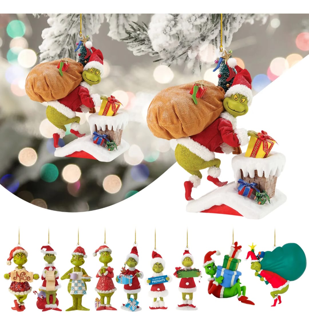 GASHAPONES EL GRINCH 12PCS SIZE 3-7 CM & DE REGALO 10 PCS COLGANTES DE ACRILICO