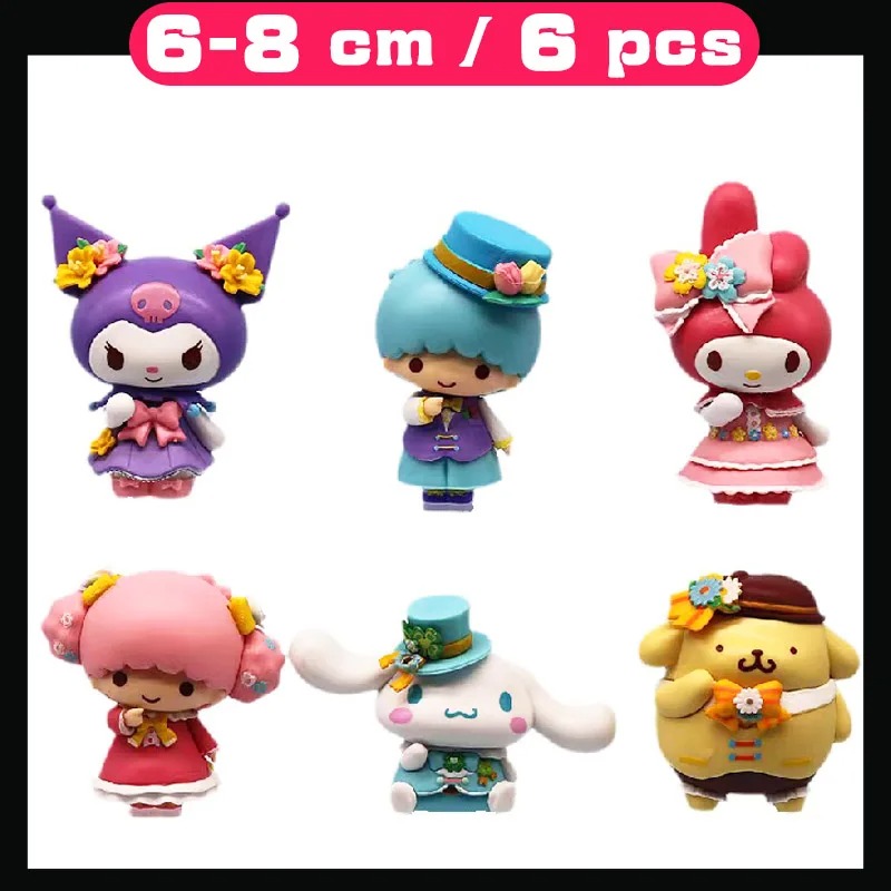 GASHAPONES MY MELODY KUROMI 6PCS PVC HARD TOY SIZE 7-9 CM
